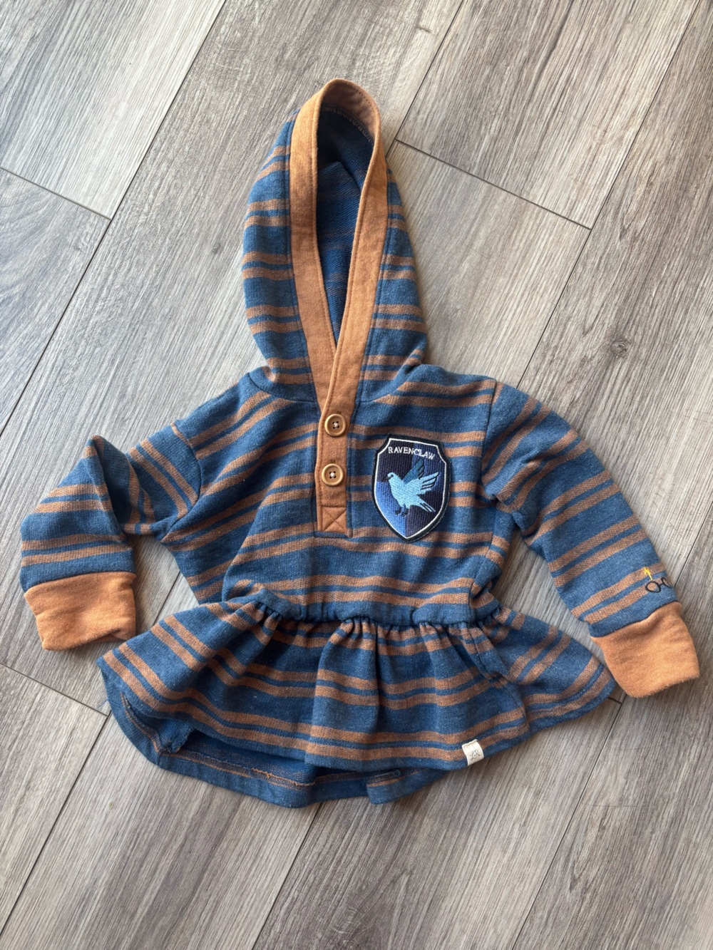 Ravenclaw Striped Hooded Long-Sleeve Tee in Blue & Brown